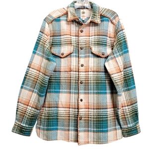 Nwot The Territory Ahead Creme,Rust,Teal, Green Plaid Longsleeve Blanket Jacket